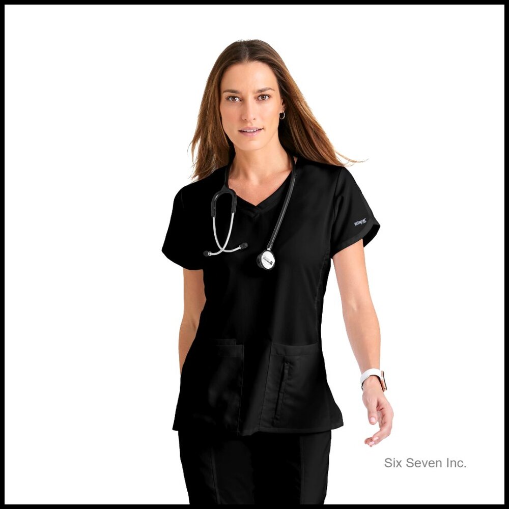 Super-Soft Scrub Top With Crossover V-Neck And Fitted Back